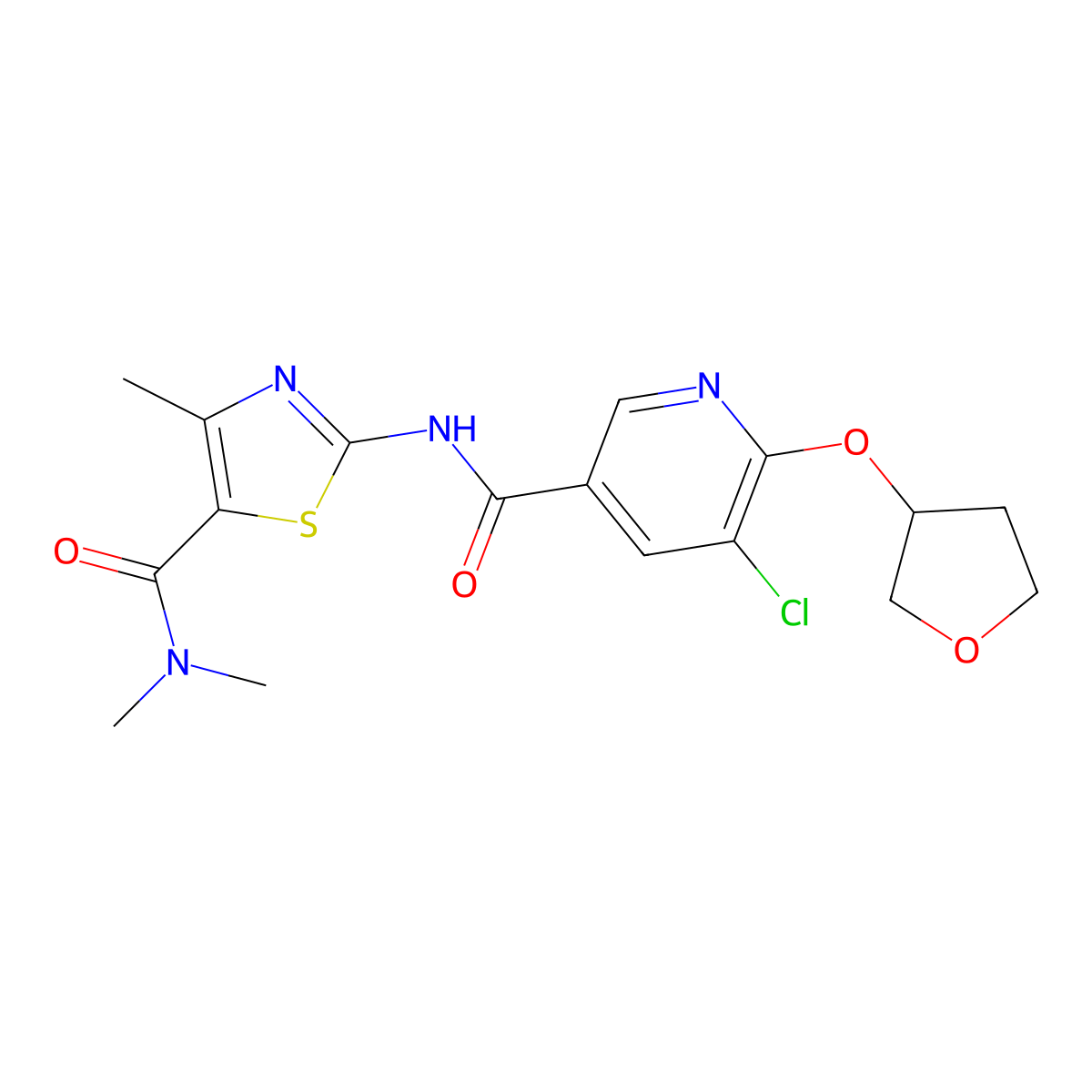 2-(5-chloro-6-((tetrahydrofuran-3-yl)oxy)nicotinamido)-N,N,4-trimethylthiazole-5-carboxamide molecular structure, CAS 1903238-44-7