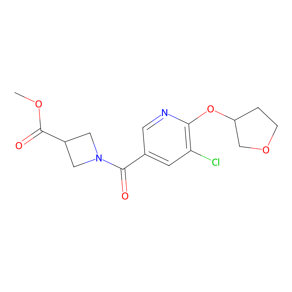 Methyl 1-(5-chloro-6-((tetrahydrofuran-3-yl)oxy)nicotinoyl)azetidine-3-carboxylate molecular structure, CAS 1903239-45-1