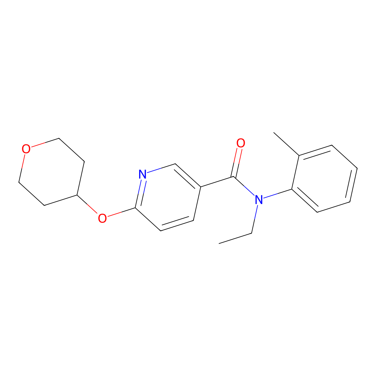 N-ethyl-6-((tetrahydro-2H-pyran-4-yl)oxy)-N-(o-tolyl)nicotinamide molecular structure, CAS 1903240-51-6
