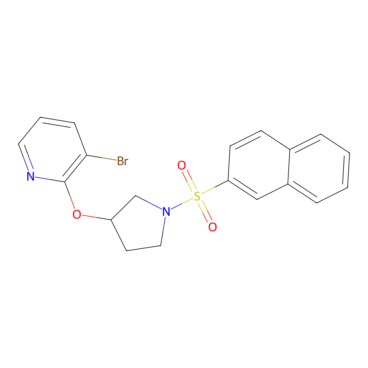 3-Bromo-2-((1-(naphthalen-2-ylsulfonyl)pyrrolidin-3-yl)oxy)pyridine molecular structure, CAS 1903242-13-6