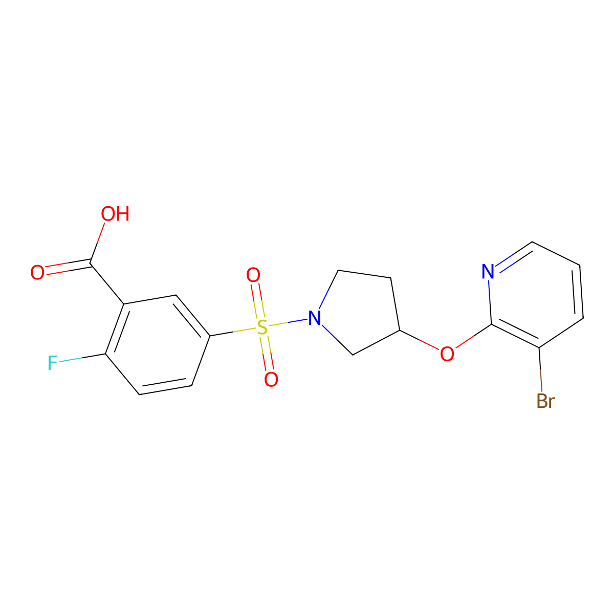 5-((3-((3-Bromopyridin-2-yl)oxy)pyrrolidin-1-yl)sulfonyl)-2-fluorobenzoic acid molecular structure, CAS 1903242-25-0