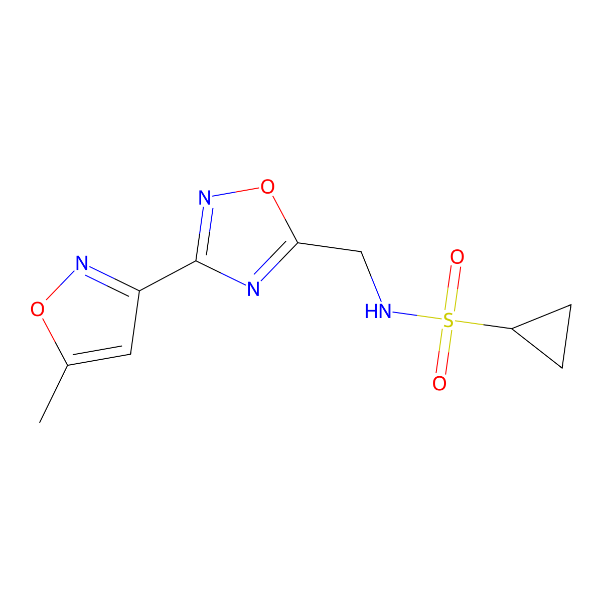 N-((3-(5-methylisoxazol-3-yl)-1,2,4-oxadiazol-5-yl)methyl)cyclopropanesulfonamide molecular structure, CAS 1903242-67-0