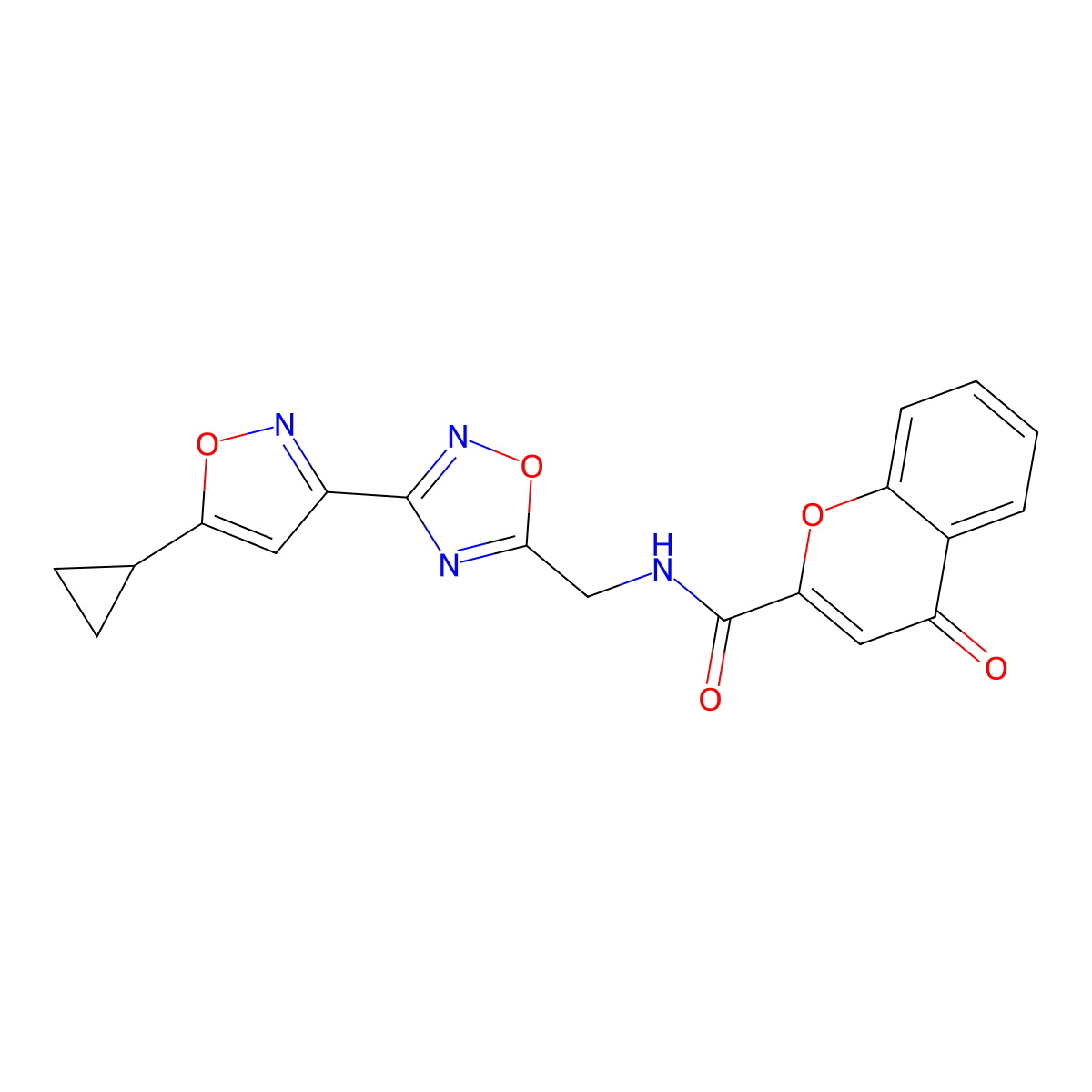 N-((3-(5-cyclopropylisoxazol-3-yl)-1,2,4-oxadiazol-5-yl)methyl)-4-oxo-4H-chromene-2-carboxamide molecular structure, CAS 1903243-11-7