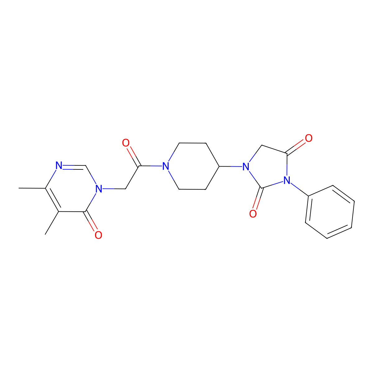 1-(1-(2-(4,5-dimethyl-6-oxopyrimidin-1(6H)-yl)acetyl)piperidin-4-yl)-3-phenylimidazolidine-2,4-dione molecular structure, CAS 1903243-64-0