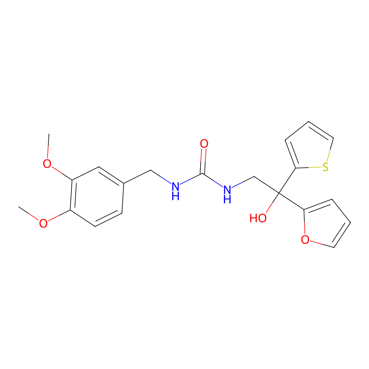1-(3,4-Dimethoxybenzyl)-3-(2-(furan-2-yl)-2-hydroxy-2-(thiophen-2-yl)ethyl)urea molecular structure, CAS 1903244-28-9
