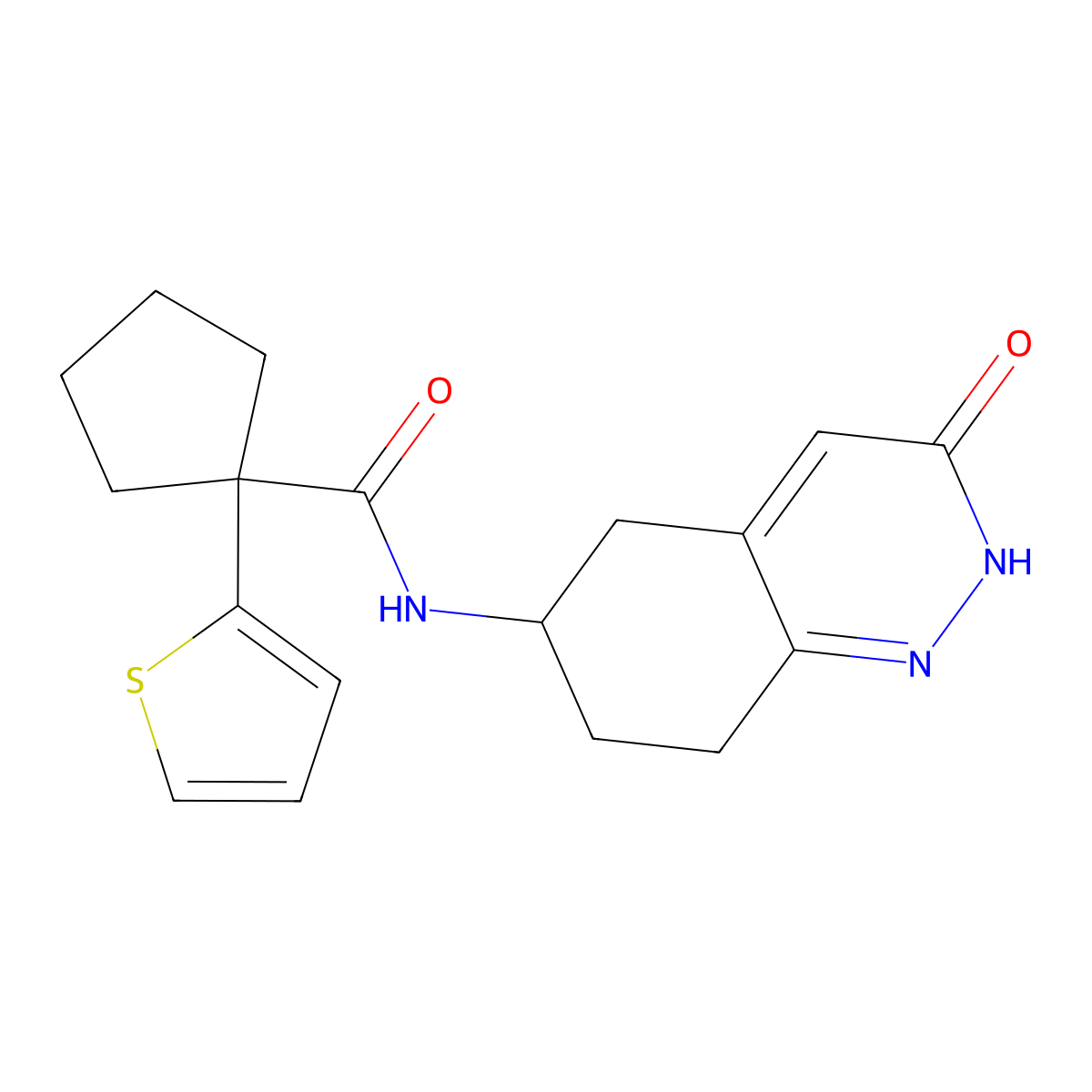 N-(3-oxo-2,3,5,6,7,8-hexahydrocinnolin-6-yl)-1-(thiophen-2-yl)cyclopentanecarboxamide molecular structure, CAS 1903245-96-4