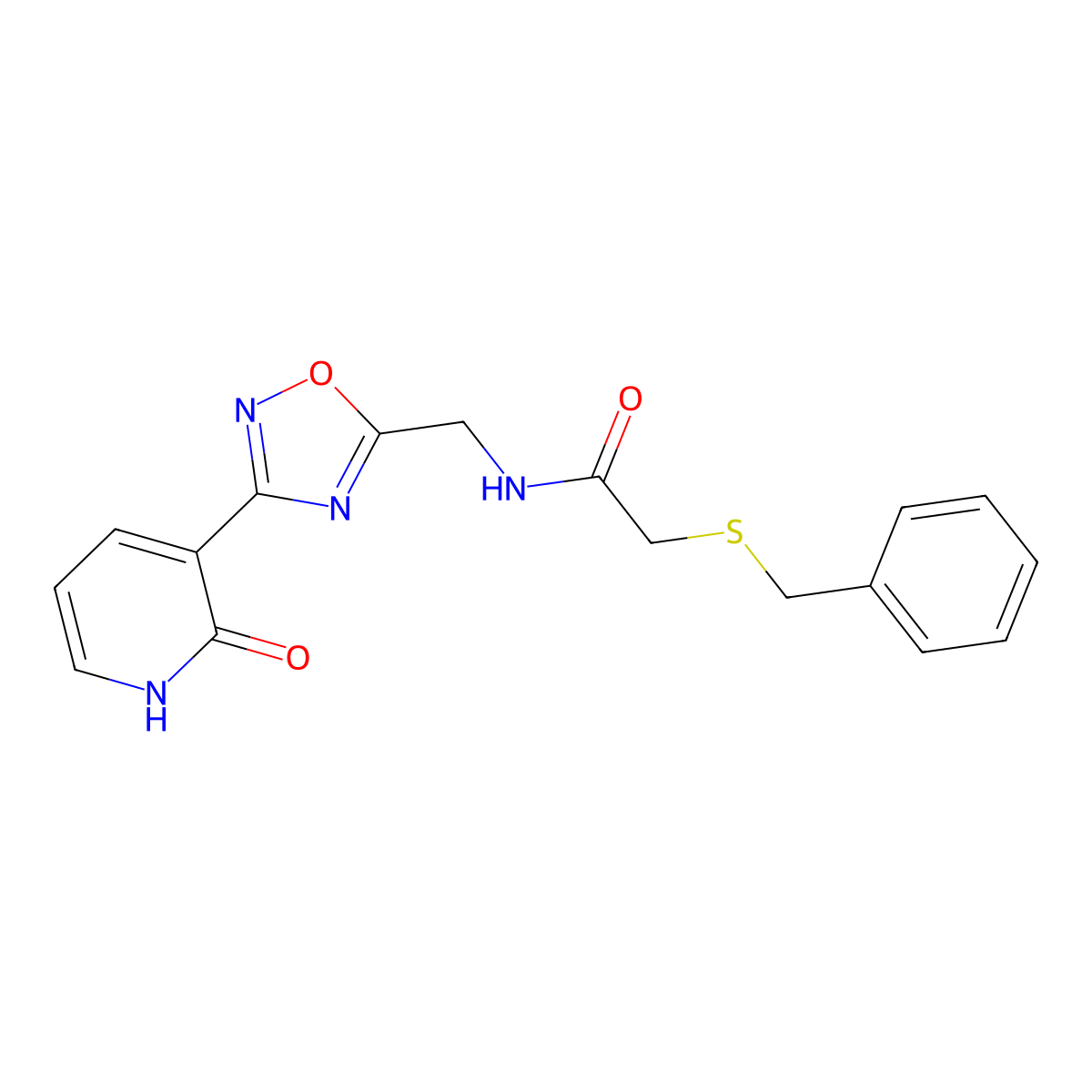 2-(benzylthio)-N-((3-(2-oxo-1,2-dihydropyridin-3-yl)-1,2,4-oxadiazol-5-yl)methyl)acetamide molecular structure, CAS 1903247-74-4