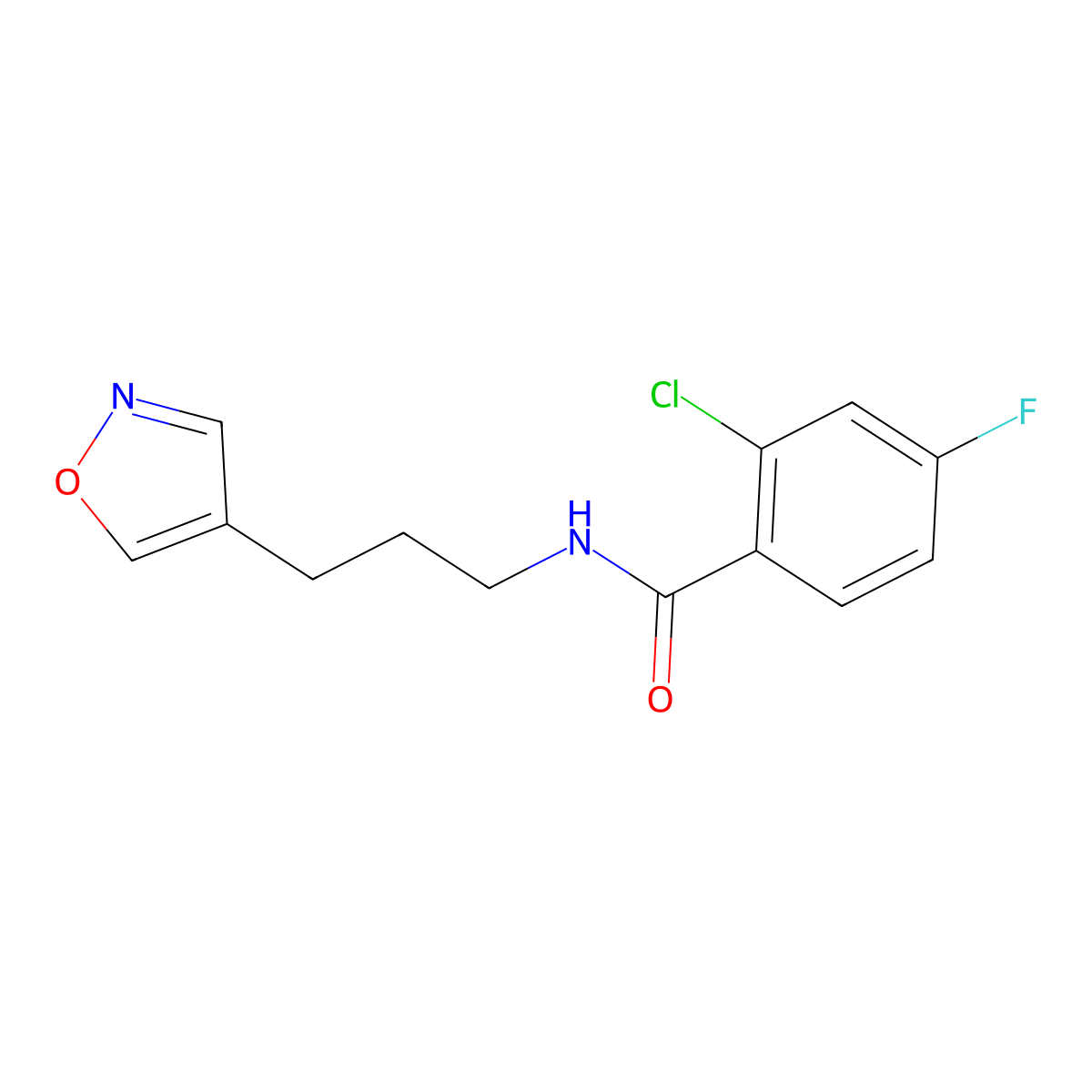 2-chloro-4-fluoro-N-(3-(isoxazol-4-yl)propyl)benzamide molecular structure, CAS 1903247-86-8