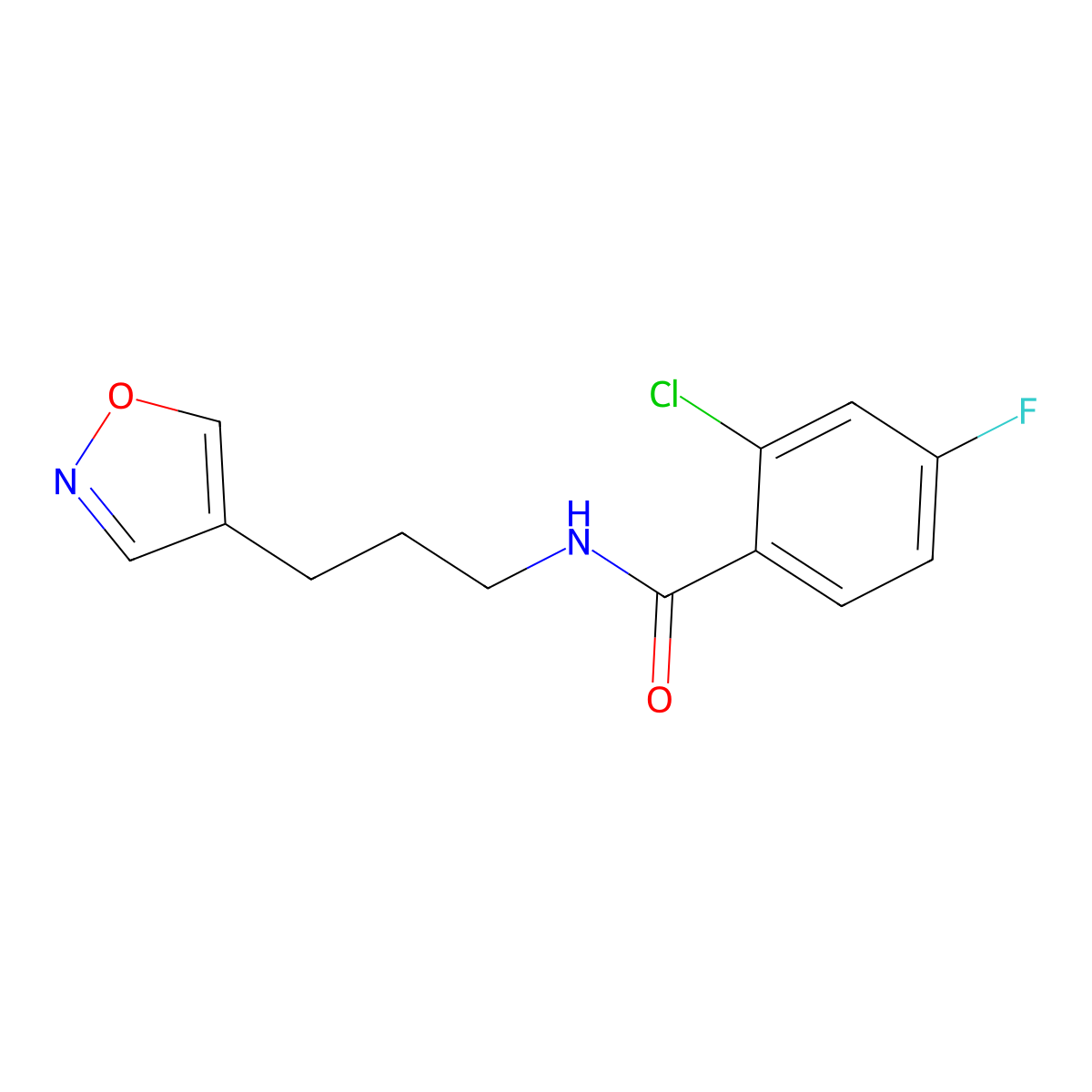 2-chloro-4-fluoro-N-(3-(isoxazol-4-yl)propyl)benzamide molecular structure, CAS 1903247-86-8