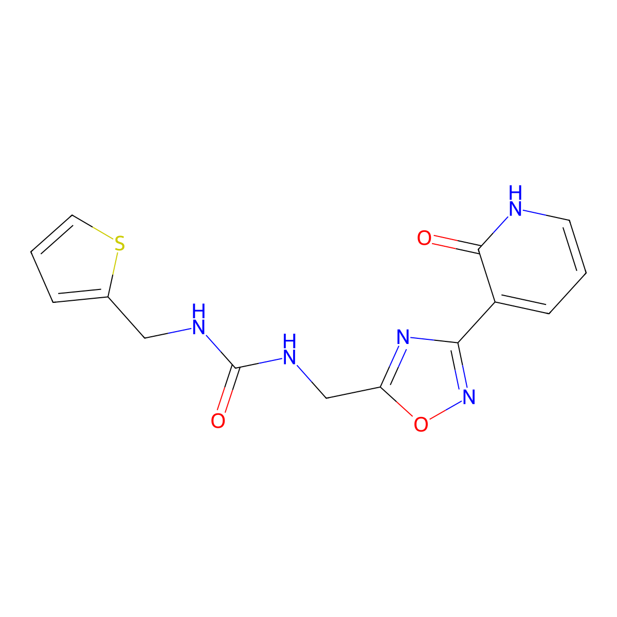 1-((3-(2-Oxo-1,2-dihydropyridin-3-yl)-1,2,4-oxadiazol-5-yl)methyl)-3-(thiophen-2-ylmethyl)urea molecular structure, CAS 1903247-89-1