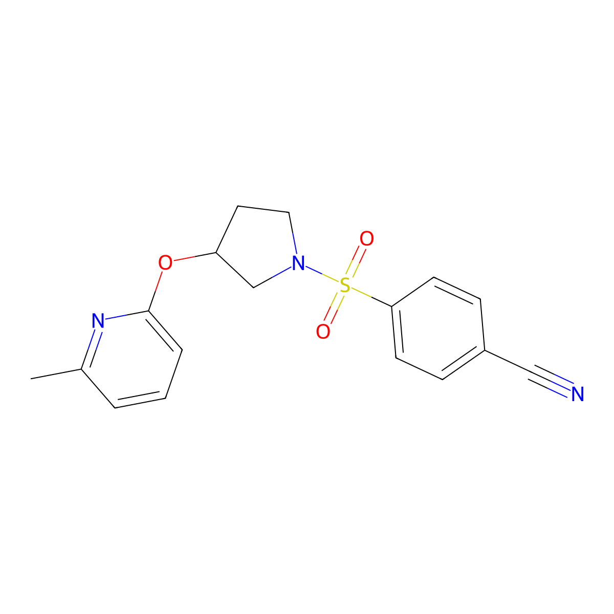 4-((3-((6-Methylpyridin-2-yl)oxy)pyrrolidin-1-yl)sulfonyl)benzonitrile molecular structure, CAS 1903248-49-6
