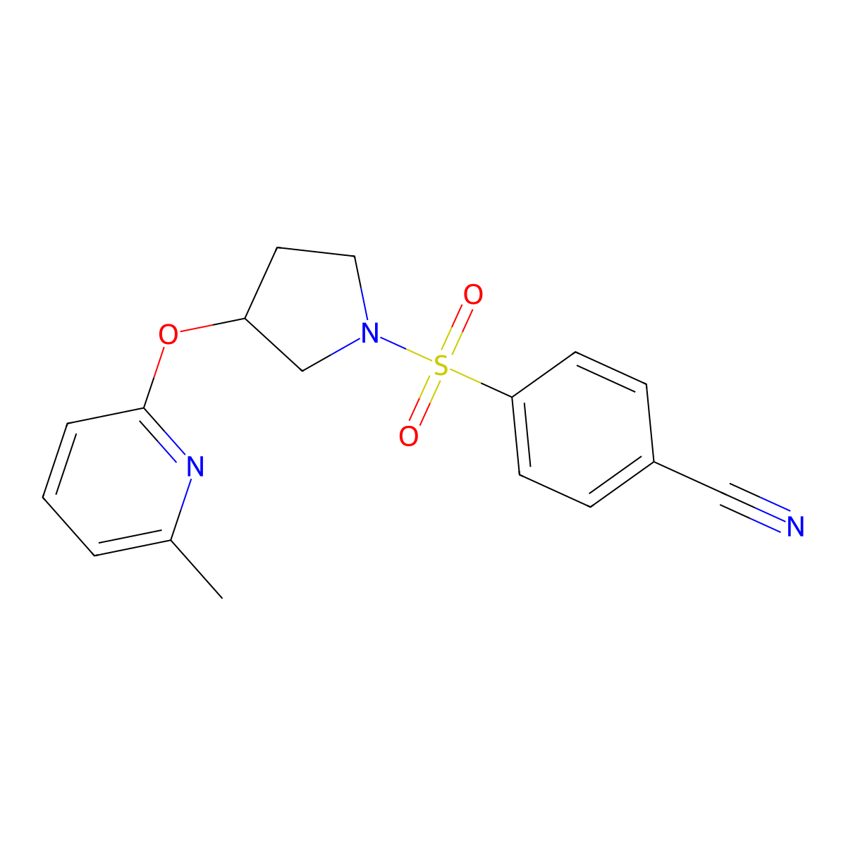 4-((3-((6-Methylpyridin-2-yl)oxy)pyrrolidin-1-yl)sulfonyl)benzonitrile molecular structure, CAS 1903248-49-6