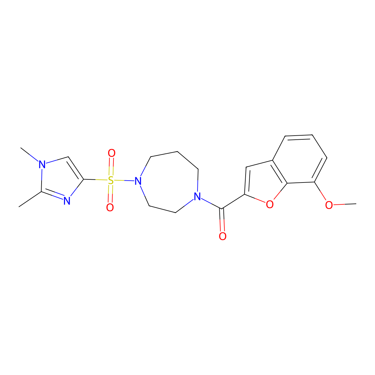 (4-((1,2-dimethyl-1H-imidazol-4-yl)sulfonyl)-1,4-diazepan-1-yl)(7-methoxybenzofuran-2-yl)methanone molecular structure, CAS 1903248-56-5