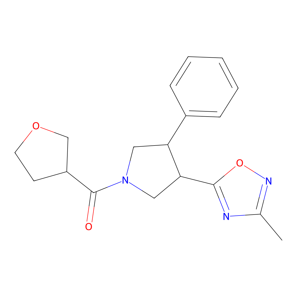 (3-(3-Methyl-1,2,4-oxadiazol-5-yl)-4-phenylpyrrolidin-1-yl)(tetrahydrofuran-3-yl)methanone molecular structure, CAS 1903248-93-0