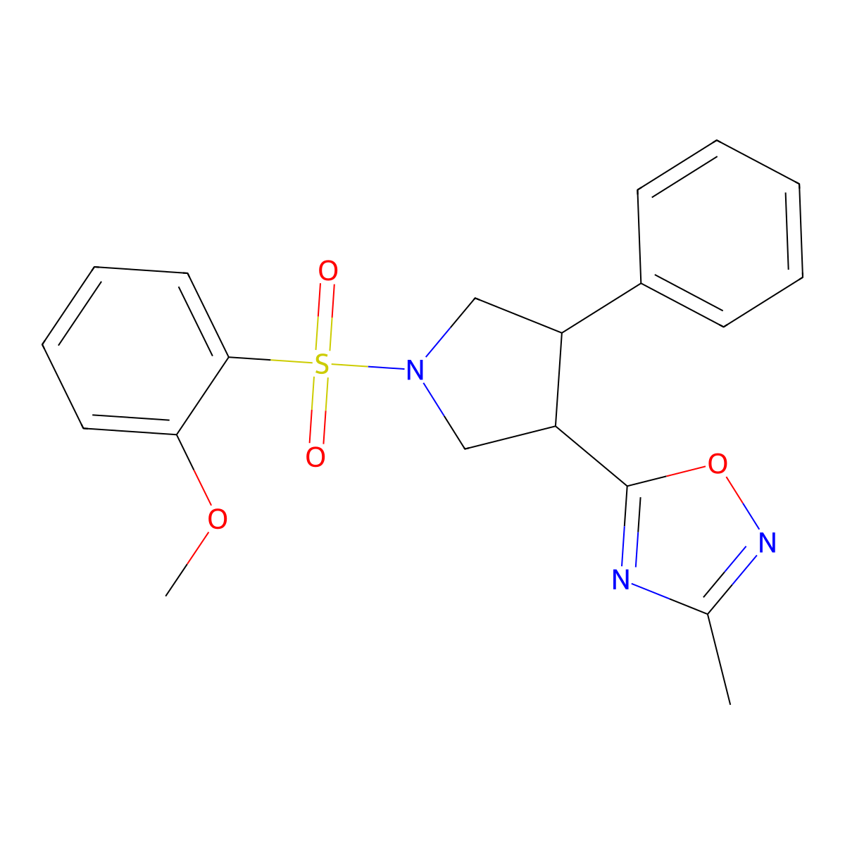 5-(1-((2-Methoxyphenyl)sulfonyl)-4-phenylpyrrolidin-3-yl)-3-methyl-1,2,4-oxadiazole molecular structure, CAS 1903249-00-2