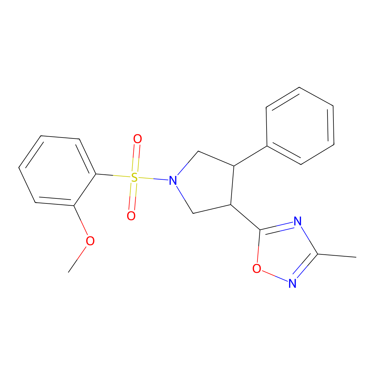 5-(1-((2-Methoxyphenyl)sulfonyl)-4-phenylpyrrolidin-3-yl)-3-methyl-1,2,4-oxadiazole molecular structure, CAS 1903249-00-2