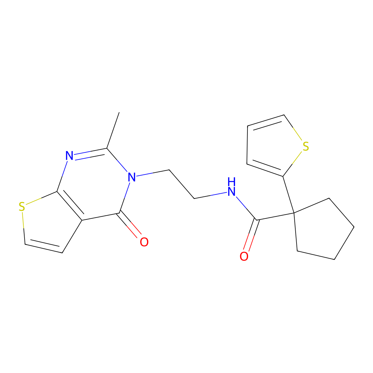 N-(2-(2-methyl-4-oxothieno[2,3-d]pyrimidin-3(4H)-yl)ethyl)-1-(thiophen-2-yl)cyclopentanecarboxamide molecular structure, CAS 1903249-31-9