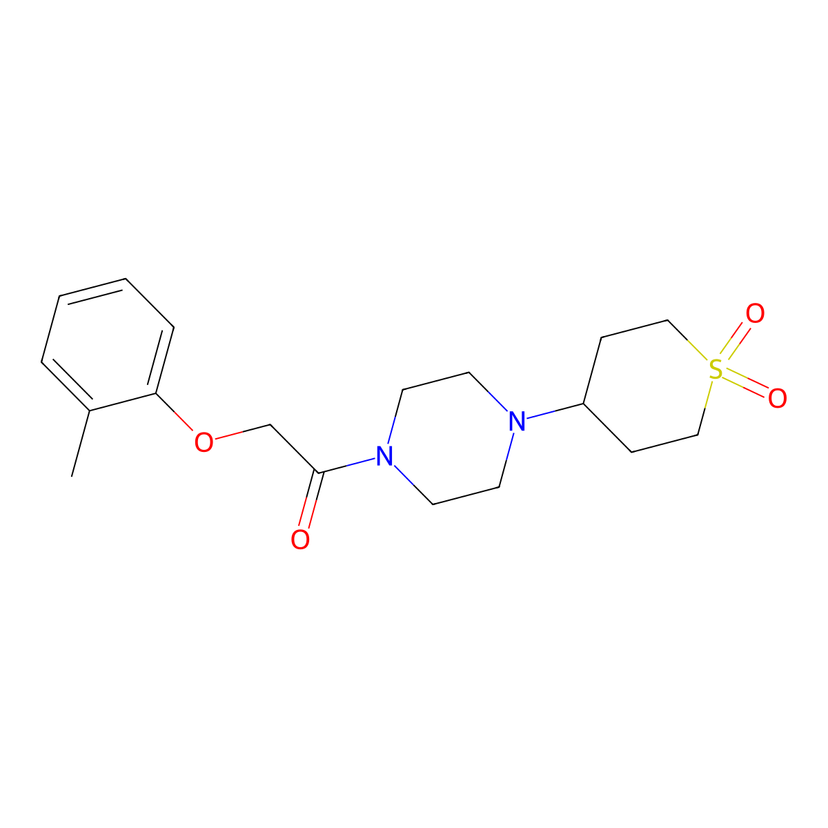 1-(4-(1,1-dioxidotetrahydro-2H-thiopyran-4-yl)piperazin-1-yl)-2-(o-tolyloxy)ethanone molecular structure, CAS 1903249-95-5