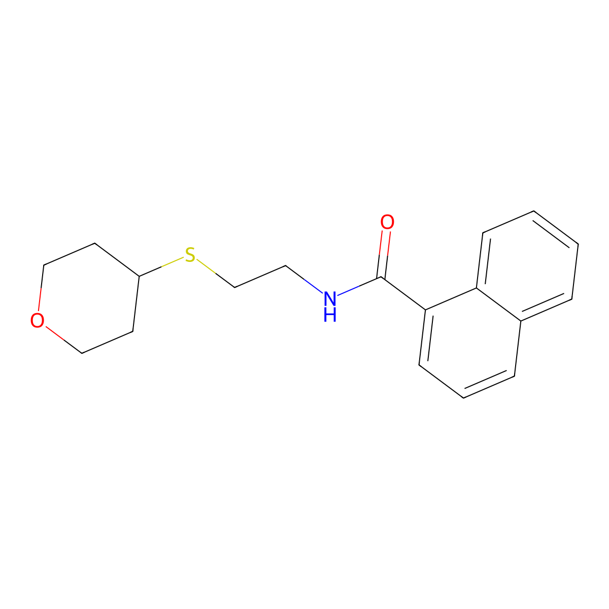 N-(2-((tetrahydro-2H-pyran-4-yl)thio)ethyl)-1-naphthamide molecular structure, CAS 1903251-05-7