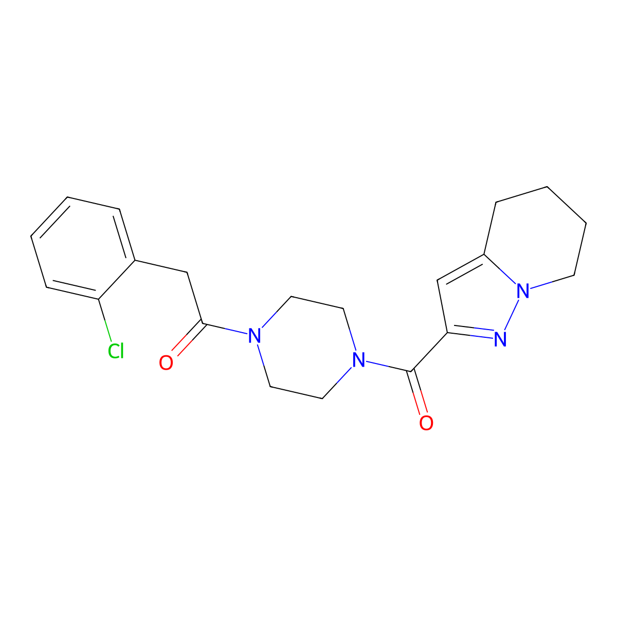 2-(2-Chlorophenyl)-1-(4-(4,5,6,7-tetrahydropyrazolo[1,5-a]pyridine-2-carbonyl)piperazin-1-yl)ethanone molecular structure, CAS 1903257-61-3