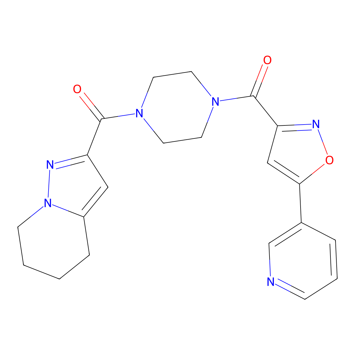 (5-(Pyridin-3-yl)isoxazol-3-yl)(4-(4,5,6,7-tetrahydropyrazolo[1,5-a]pyridine-2-carbonyl)piperazin-1-yl)methanone molecular structure, CAS 1903257-89-5