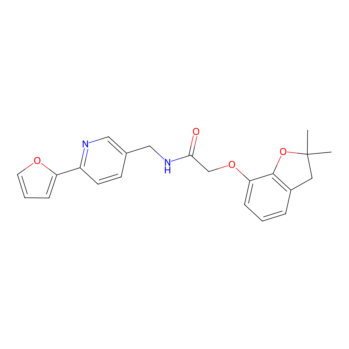 2-((2,2-dimethyl-2,3-dihydrobenzofuran-7-yl)oxy)-N-((6-(furan-2-yl)pyridin-3-yl)methyl)acetamide molecular structure, CAS 1903265-19-9