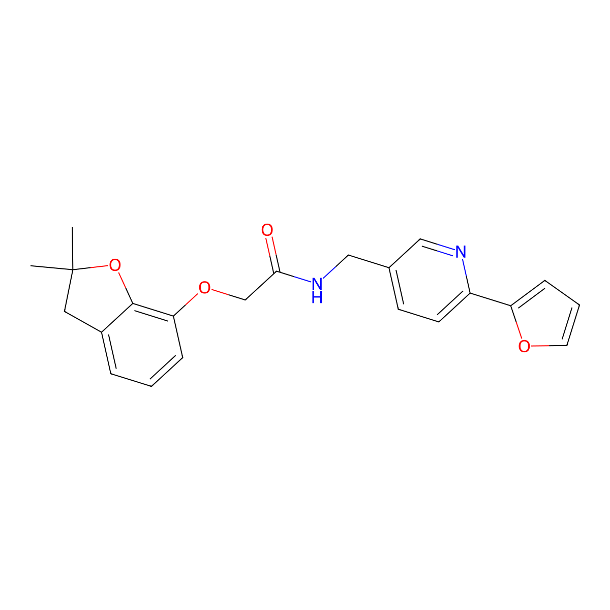 2-((2,2-dimethyl-2,3-dihydrobenzofuran-7-yl)oxy)-N-((6-(furan-2-yl)pyridin-3-yl)methyl)acetamide molecular structure, CAS 1903265-19-9
