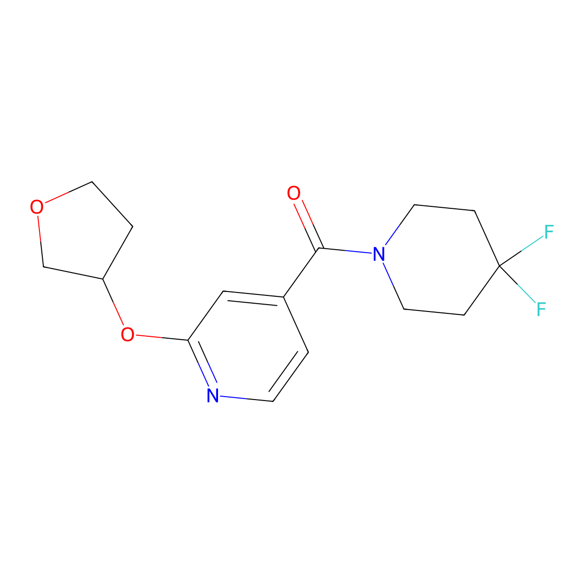 (4,4-Difluoropiperidin-1-yl)(2-((tetrahydrofuran-3-yl)oxy)pyridin-4-yl)methanone molecular structure, CAS 1903267-28-6