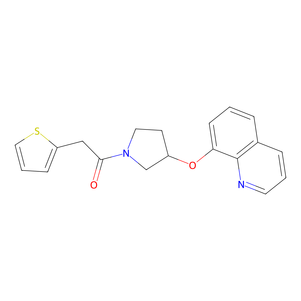 1-(3-(Quinolin-8-yloxy)pyrrolidin-1-yl)-2-(thiophen-2-yl)ethanone molecular structure, CAS 1903268-41-6