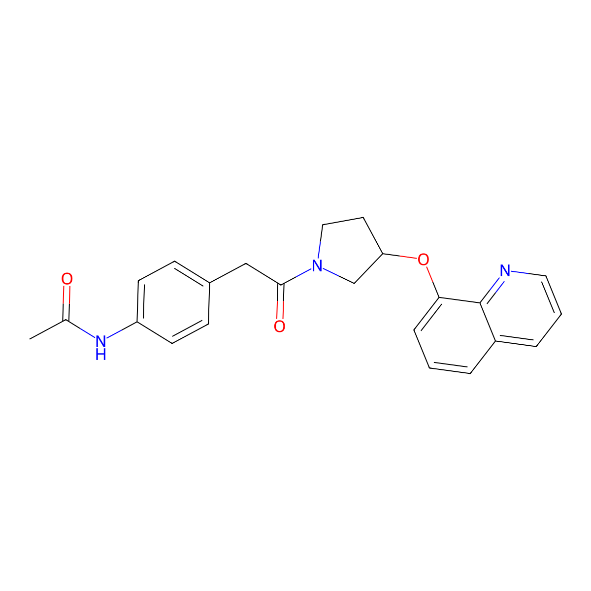 N-(4-(2-oxo-2-(3-(quinolin-8-yloxy)pyrrolidin-1-yl)ethyl)phenyl)acetamide molecular structure, CAS 1903268-96-1