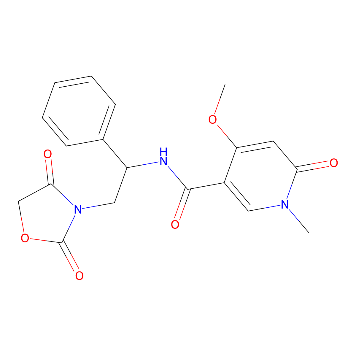 N-(2-(2,4-dioxooxazolidin-3-yl)-1-phenylethyl)-4-methoxy-1-methyl-6-oxo-1,6-dihydropyridine-3-carboxamide molecular structure, CAS 1903269-32-8