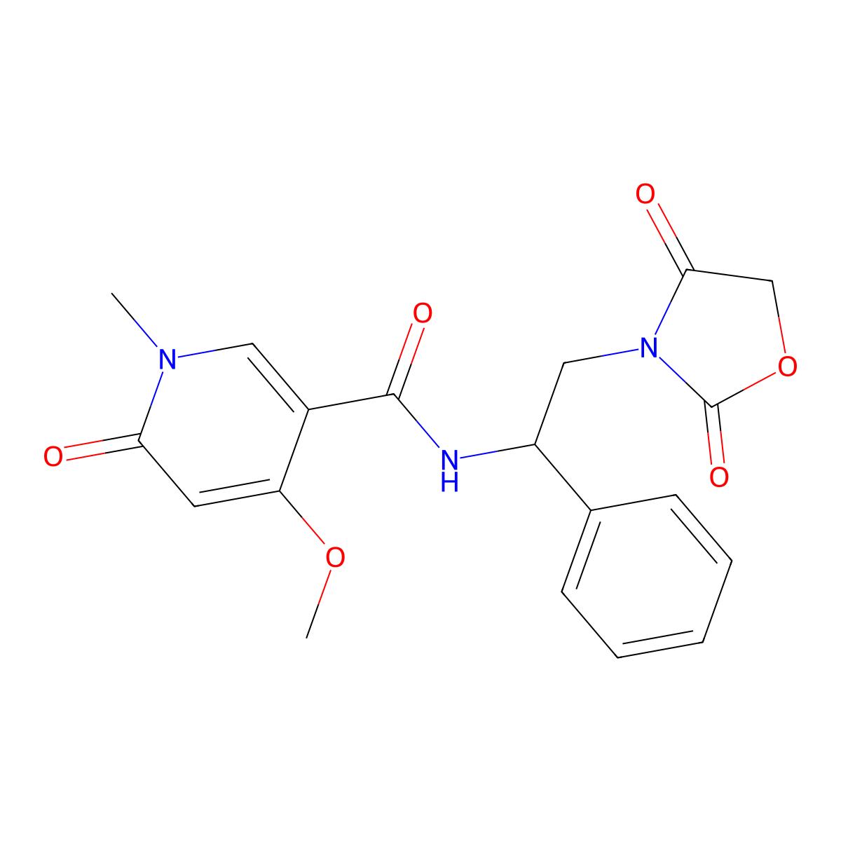 N-(2-(2,4-dioxooxazolidin-3-yl)-1-phenylethyl)-4-methoxy-1-methyl-6-oxo-1,6-dihydropyridine-3-carboxamide molecular structure, CAS 1903269-32-8
