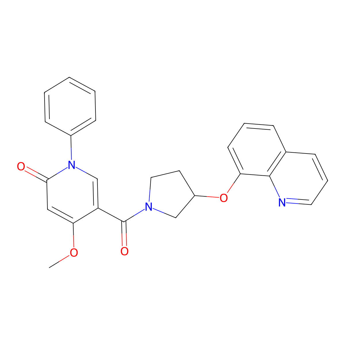 4-methoxy-1-phenyl-5-(3-(quinolin-8-yloxy)pyrrolidine-1-carbonyl)pyridin-2(1H)-one molecular structure, CAS 1903269-36-2