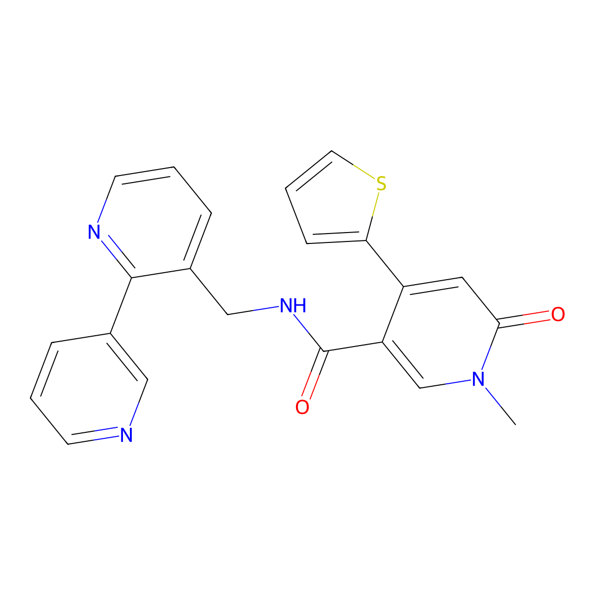 N-({[2,3'-bipyridine]-3-yl}methyl)-1-methyl-6-oxo-4-(thiophen-2-yl)-1,6-dihydropyridine-3-carboxamide molecular structure, CAS 1903270-96-1