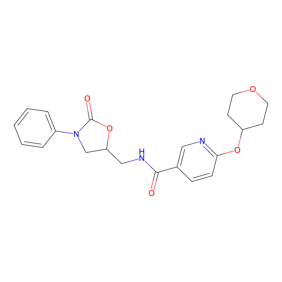 N-((2-oxo-3-phenyloxazolidin-5-yl)methyl)-6-((tetrahydro-2H-pyran-4-yl)oxy)nicotinamide molecular structure, CAS 1903273-11-9