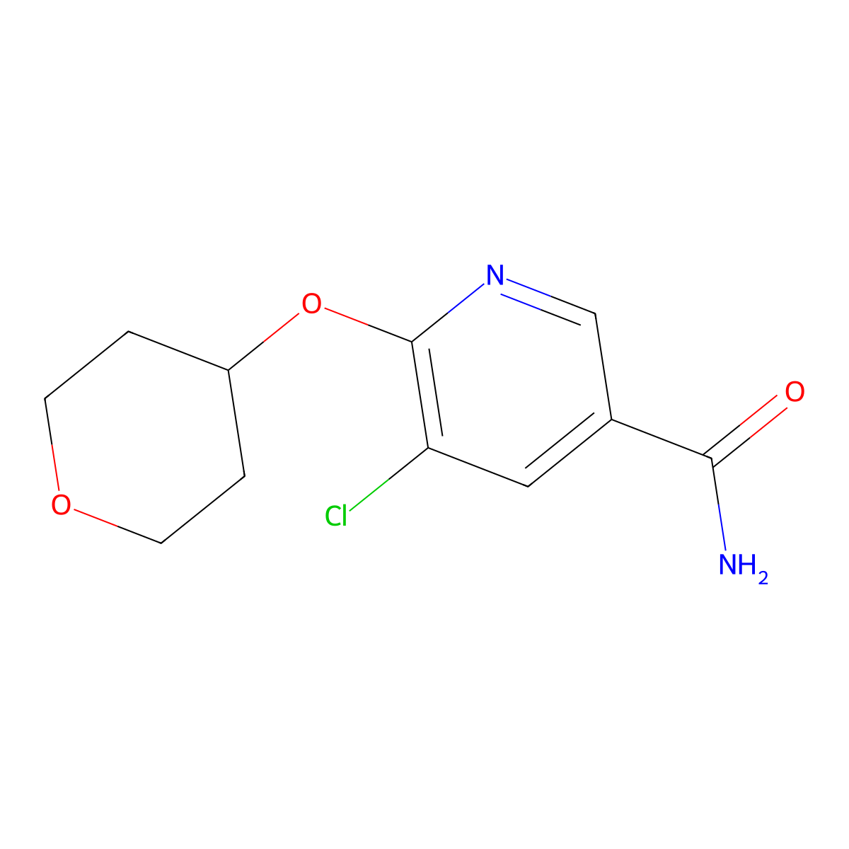5-Chloro-6-(oxan-4-yloxy)pyridine-3-carboxamide molecular structure, CAS 1903274-56-5