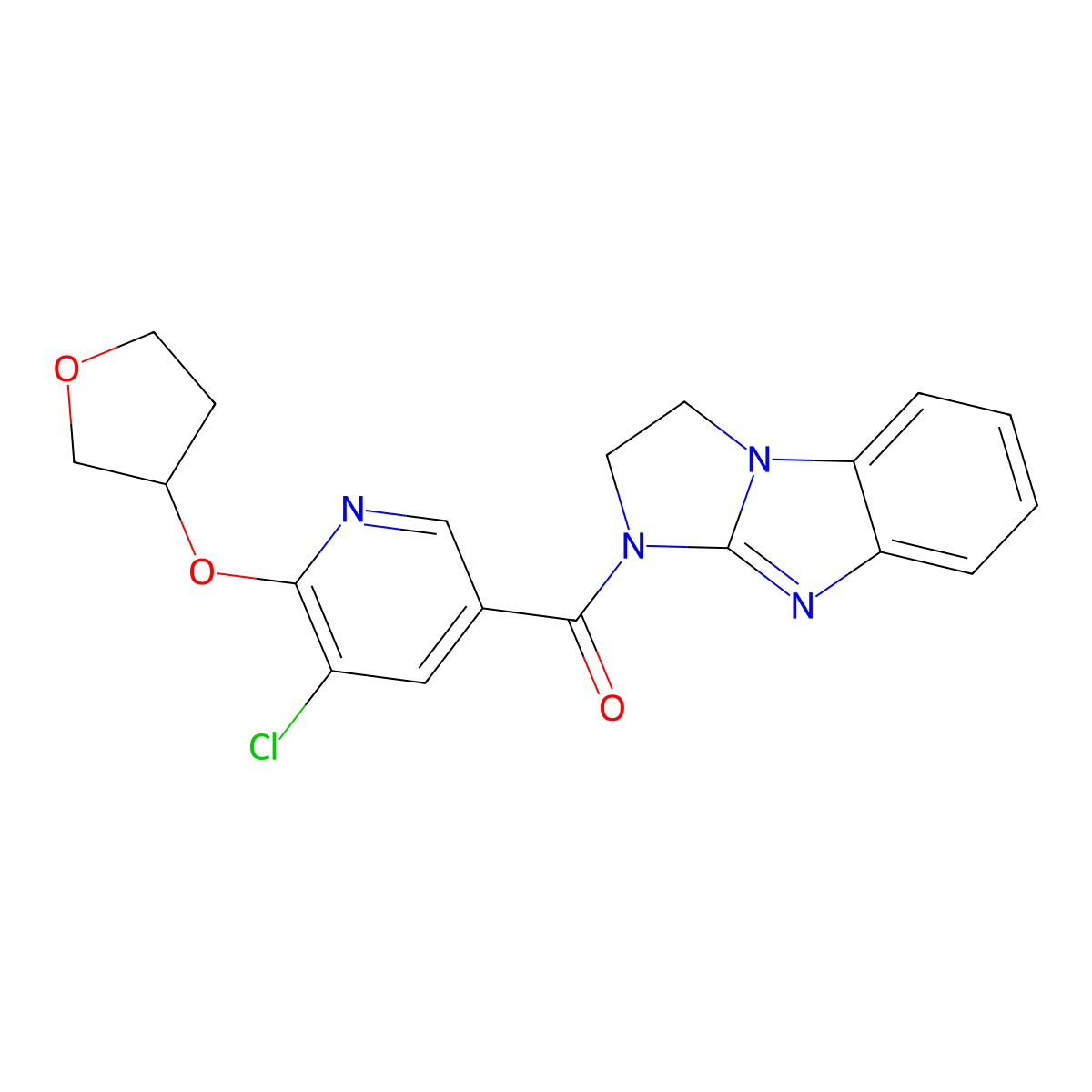 5-[5-Chloro-6-(oxolan-3-yloxy)pyridine-3-carbonyl]-2,5,7-triazatricyclo[6.4.0.0^{2,6}]dodeca-1(8),6,9,11-tetraene molecular structure, CAS 1903277-09-7