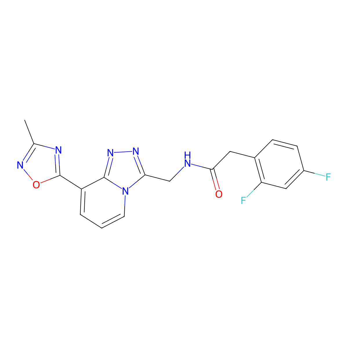2-(2,4-difluorophenyl)-N-((8-(3-methyl-1,2,4-oxadiazol-5-yl)-[1,2,4]triazolo[4,3-a]pyridin-3-yl)methyl)acetamide molecular structure, CAS 1903277-10-0