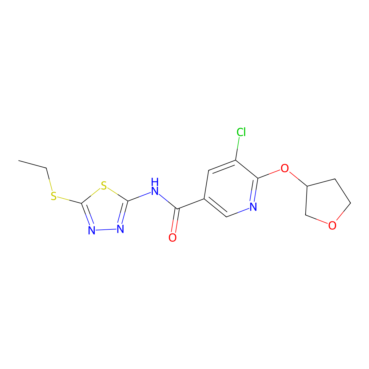5-chloro-N-(5-(ethylthio)-1,3,4-thiadiazol-2-yl)-6-((tetrahydrofuran-3-yl)oxy)nicotinamide molecular structure, CAS 1903277-56-4
