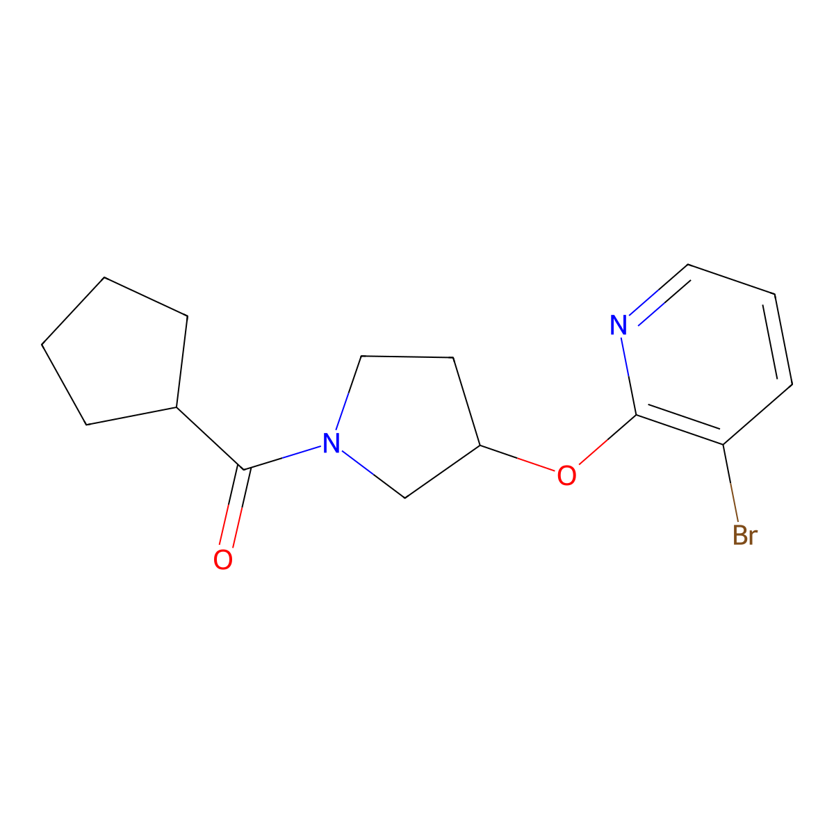 (3-((3-Bromopyridin-2-yl)oxy)pyrrolidin-1-yl)(cyclopentyl)methanone molecular structure, CAS 1903278-16-9