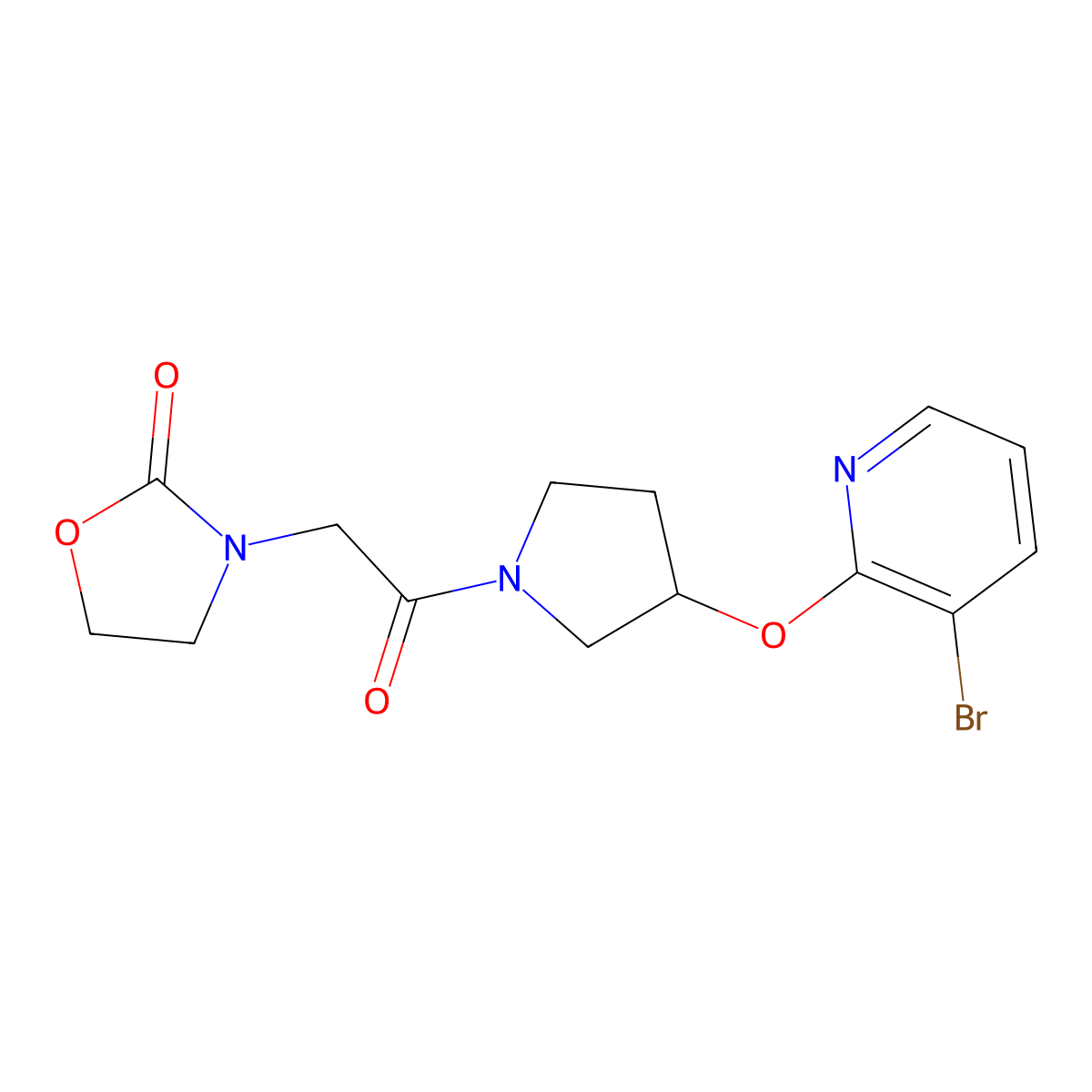 3-(2-{3-[(3-Bromopyridin-2-yl)oxy]pyrrolidin-1-yl}-2-oxoethyl)-1,3-oxazolidin-2-one molecular structure, CAS 1903279-94-6