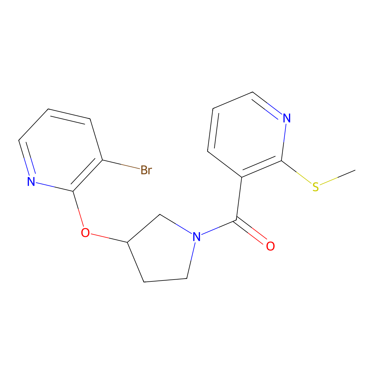 (3-((3-Bromopyridin-2-yl)oxy)pyrrolidin-1-yl)(2-(methylthio)pyridin-3-yl)methanone molecular structure, CAS 1903279-99-1