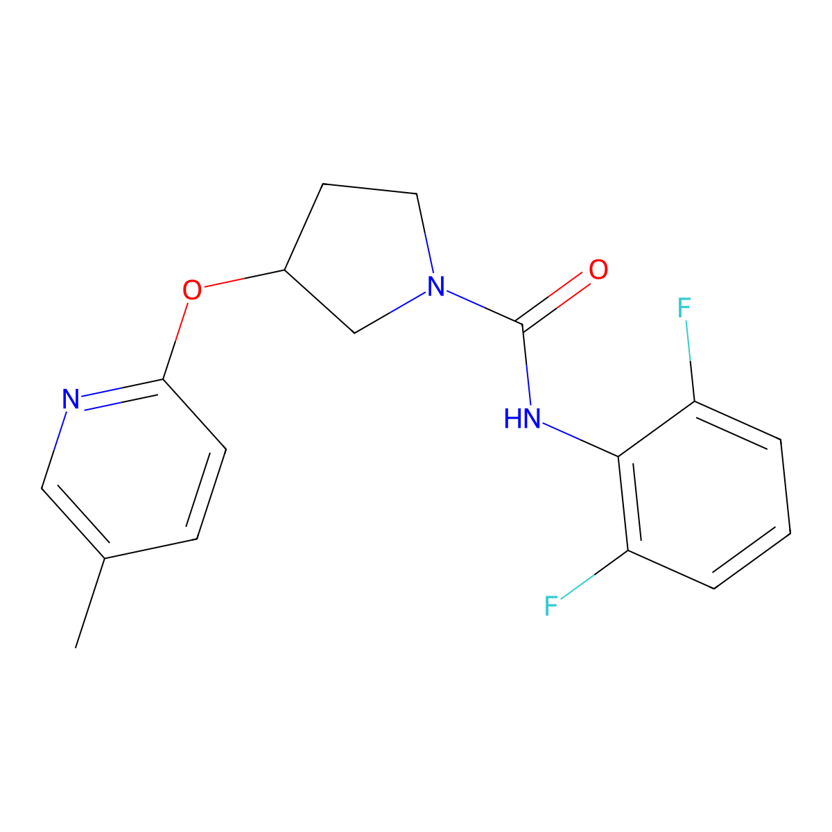 N-(2,6-difluorophenyl)-3-((5-methylpyridin-2-yl)oxy)pyrrolidine-1-carboxamide molecular structure, CAS 1903280-78-3