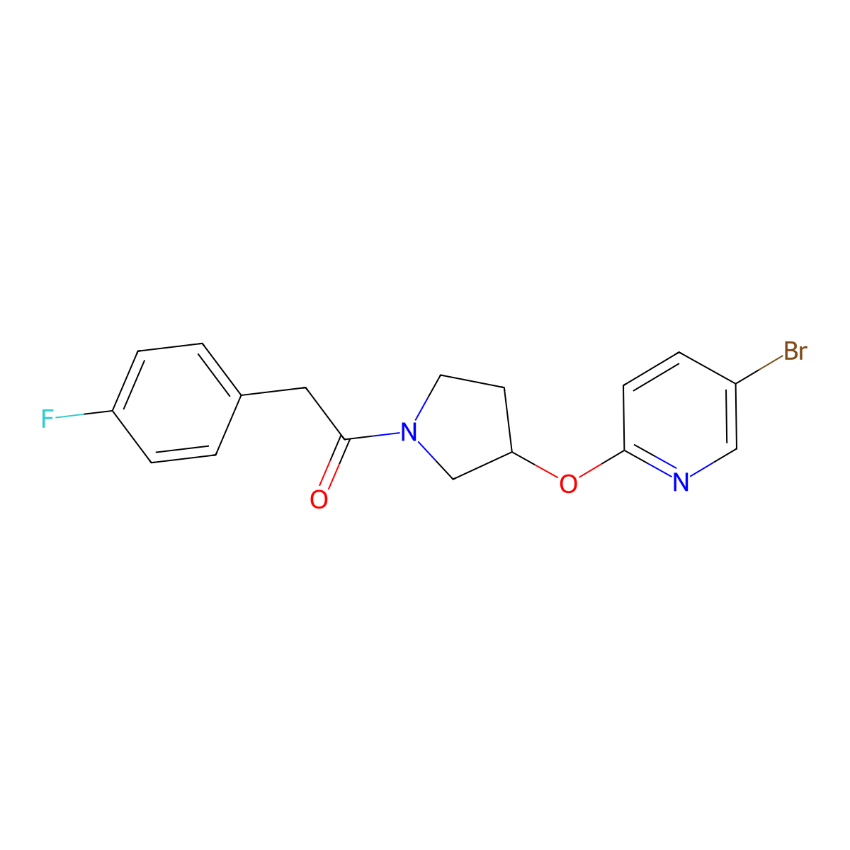 1-{3-[(5-Bromopyridin-2-yl)oxy]pyrrolidin-1-yl}-2-(4-fluorophenyl)ethan-1-one molecular structure, CAS 1903281-30-0