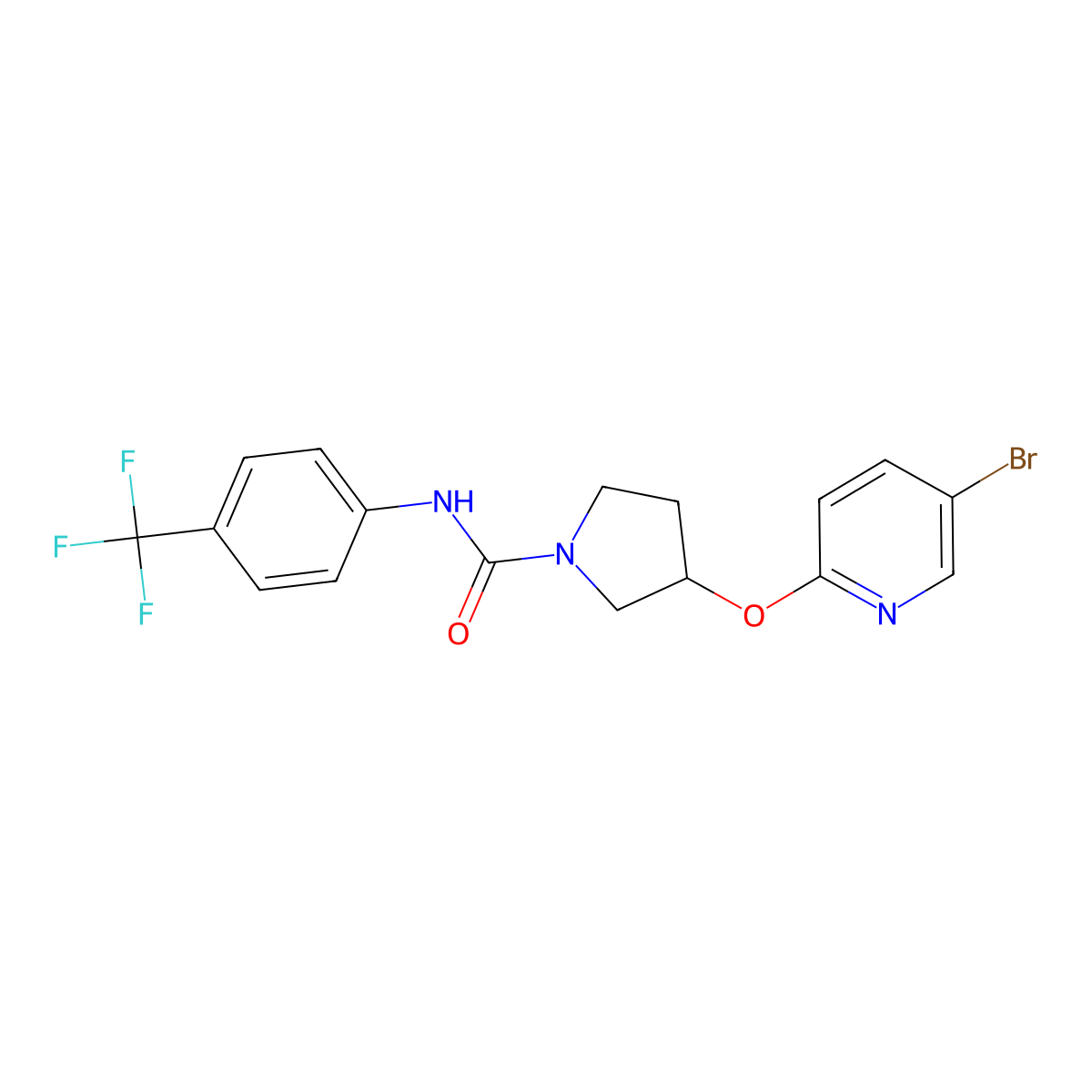 3-((5-bromopyridin-2-yl)oxy)-N-(4-(trifluoromethyl)phenyl)pyrrolidine-1-carboxamide molecular structure, CAS 1903282-64-3