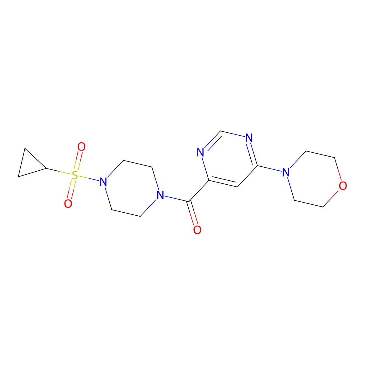 (4-(Cyclopropylsulfonyl)piperazin-1-yl)(6-morpholinopyrimidin-4-yl)methanone molecular structure, CAS 1903285-88-0