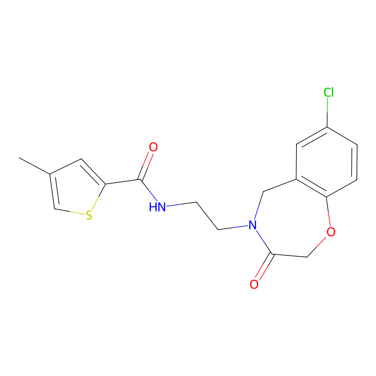 N-(2-(7-chloro-3-oxo-2,3-dihydrobenzo[f][1,4]oxazepin-4(5H)-yl)ethyl)-4-methylthiophene-2-carboxamide molecular structure, CAS 1903286-44-1