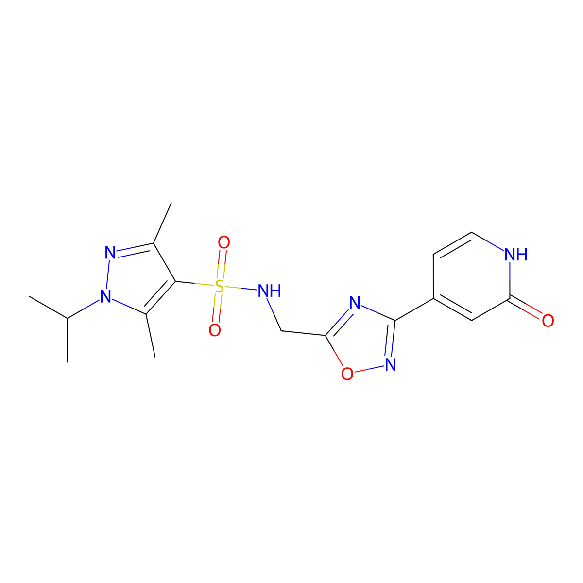 1-isopropyl-3,5-dimethyl-N-((3-(2-oxo-1,2-dihydropyridin-4-yl)-1,2,4-oxadiazol-5-yl)methyl)-1H-pyrazole-4-sulfonamide molecular structure, CAS 1903290-94-7
