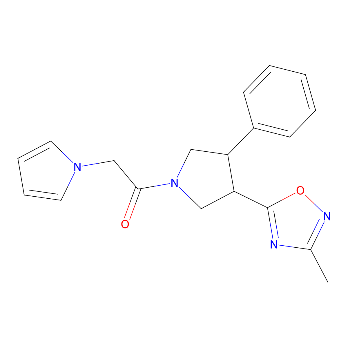 1-(3-(3-methyl-1,2,4-oxadiazol-5-yl)-4-phenylpyrrolidin-1-yl)-2-(1H-pyrrol-1-yl)ethanone molecular structure, CAS 1903291-88-2