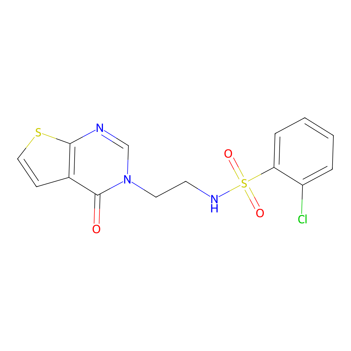 2-chloro-N-(2-(4-oxothieno[2,3-d]pyrimidin-3(4H)-yl)ethyl)benzenesulfonamide molecular structure, CAS 1903293-03-7